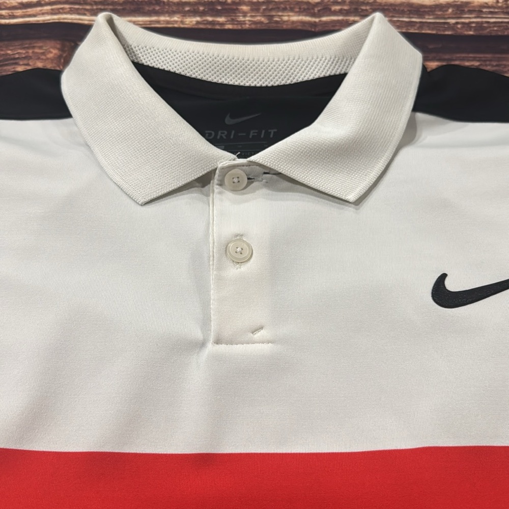 Nike Men's Color-block Dri-Fit Polo Shirt in Red, White, and Black - Picture 3 of 5